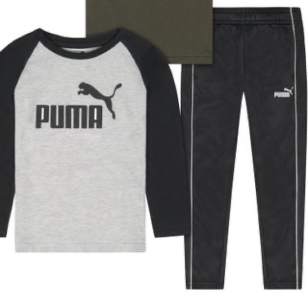 PUMA Gray & Black Logo Raglan Tee Set